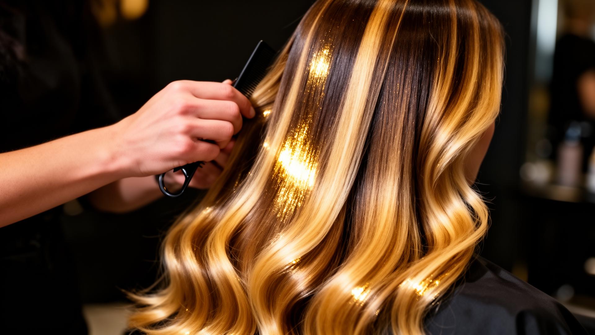 Stylist working on luxurious balayage hair